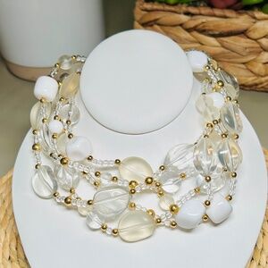 Vintage Liz Claiborne Lucite Beaded Multi Strand Choker Statement Necklace